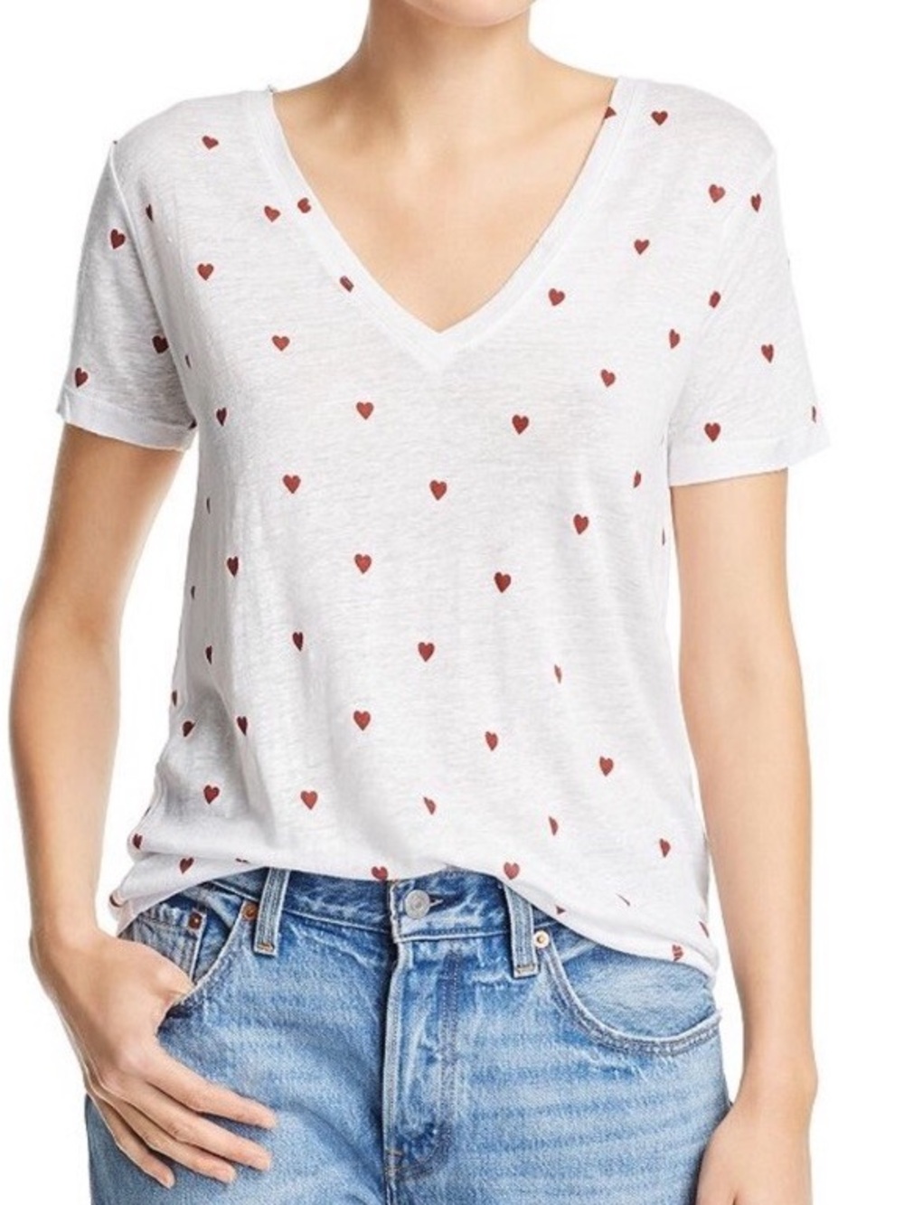 Rails Cara Hearts Linen V-Neck Tee Top Casual Novelty Valentine Preppy Size S